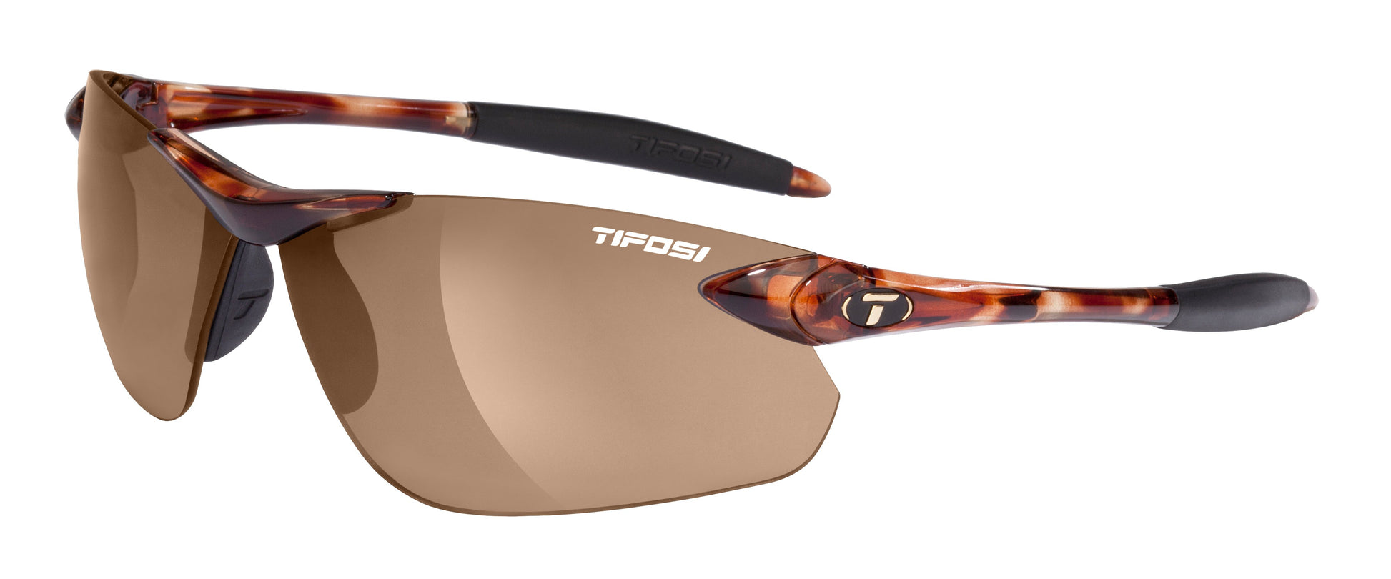 Tifosi Seek 2.0 FC Sunglasses tortoise frame with brown lenses side view highlighting the sleek profile and curvature