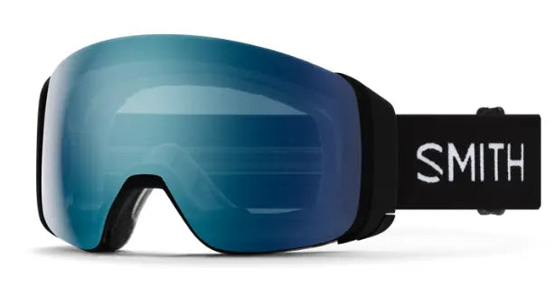Smith 4D mag ski goggles in black with blue mirror magnetic lenses