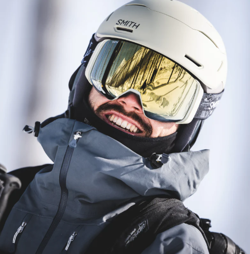 Person wearing Smith 4D ski goggles