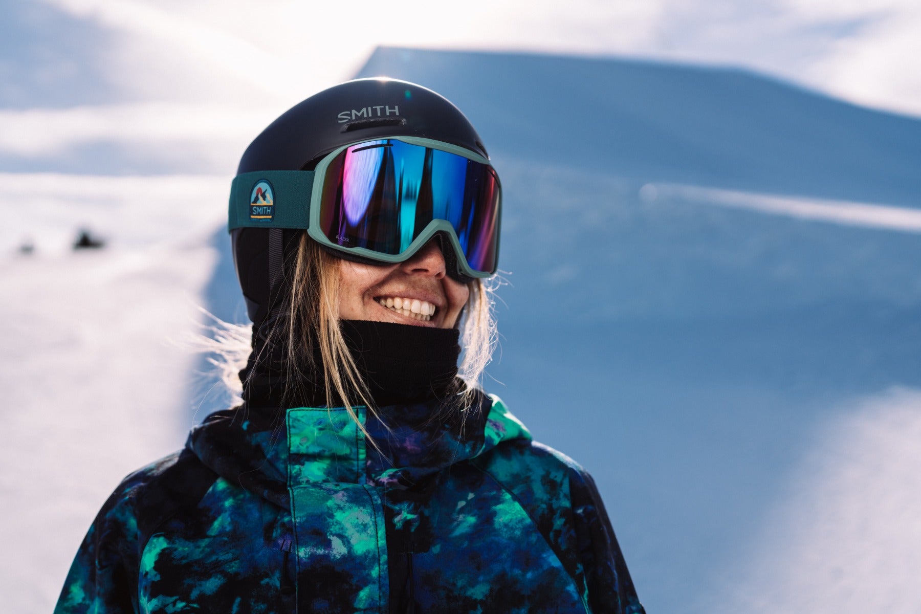 Person wearing Smith Blazer ski goggles