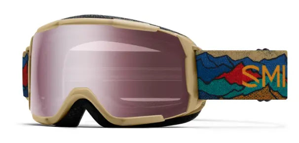 Smith Grom kids ski goggles in sandstorm with ignitor mirror lenses