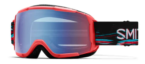 Smith Grom kids ski goggles in wild child with blue sensor mirror lenses