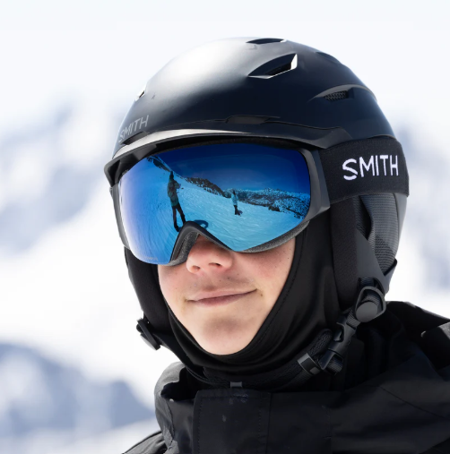 Person wearing Smith I/O Mag S ski goggles