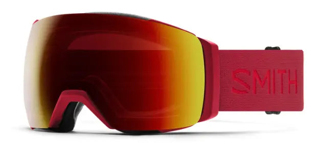 Smith i/O mag xl ski goggles in crimson with red mirror lenses