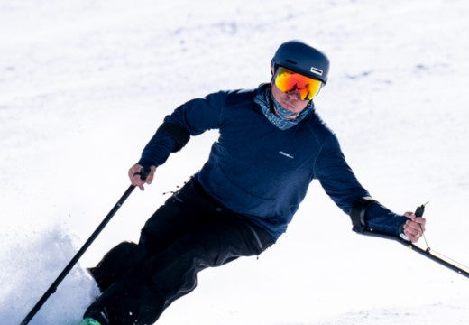 skier wearing Smith I/O Mag XL snow goggles