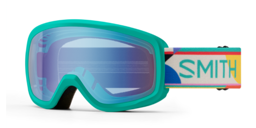 Smith Snowday kids ski goggles in jade with blue mirror lenses