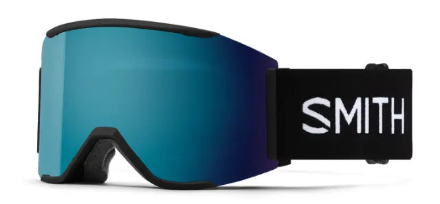 Smith Squad mag low fit nose bridge magnetic ski goggles in black with blue mirror