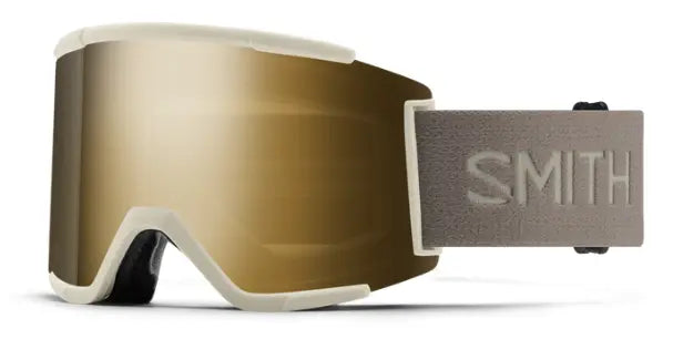 Smith Squad XL low fit nose bridge ski goggles in chalk with gold mirror lenses