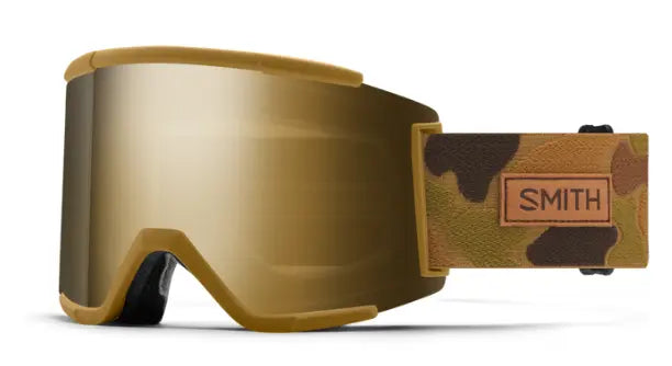 Smith Squad XL ski goggles with low fit nose bridge in coyote with gold mirror lenses
