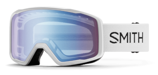Smith Tribute ski goggles in white with blue sensor lenses