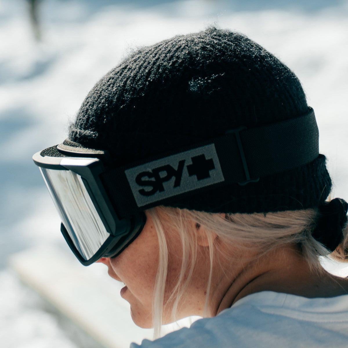 Person wearing Spy Raider ski goggles