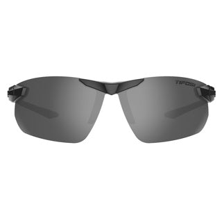 Tifosi Seek 2.0 FC Sunglasses Blackout frame with Smoke lenses front view showcasing the large, wraparound lens and lightweight design