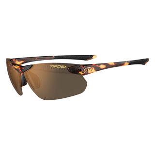 Tifosi Seek 2.0 FC Sunglasses tortoise frame with brown lenses angled side view showcasing the sleek frame details and design