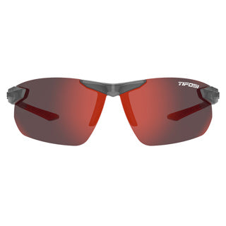 Tifosi Seek 2.0 FC Sunglasses Satin Vapor frame with Smoke Red Mirror lenses close-up showcasing the lens details and reflective quality