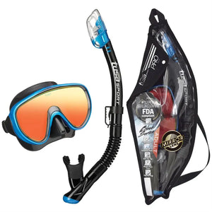Black/Fishtail Blue with Red Mirror Kit (includes snorkel and bag)