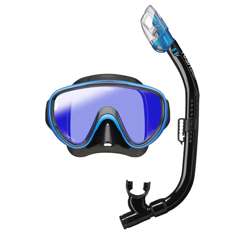 Tusa UM-16 Snorkel mask and snorkel with blue mirror lens