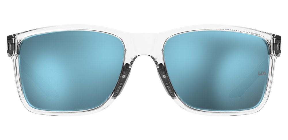 Under Armour Hustle sunglasses in crystal with blue mirror lenses