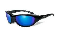 Gloss Black frame with Polarized Blue Mirror Lenses (green base)