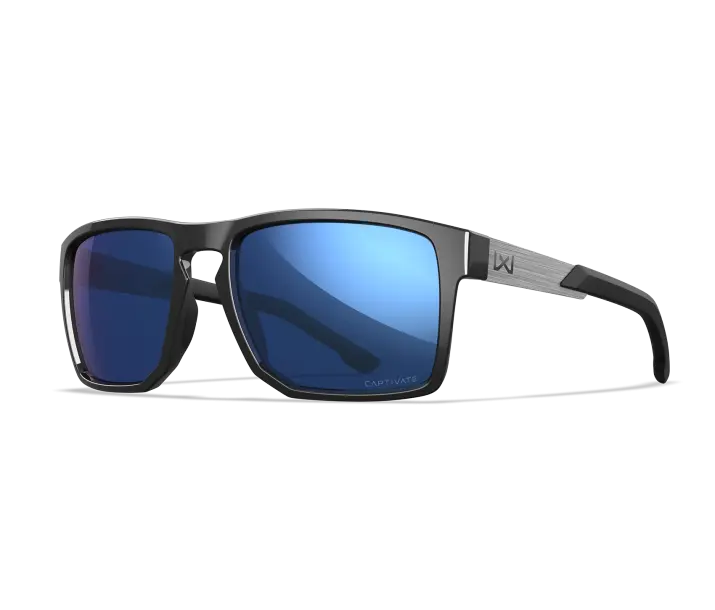 wiley-X apex sunglasses  in gloss black with polarized blue mirror