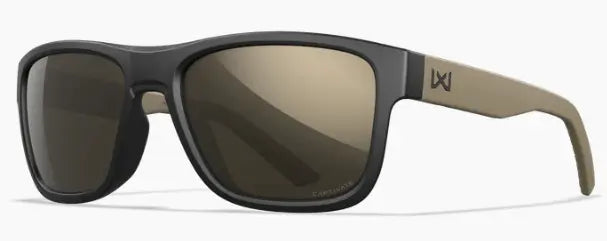 Wiley-X Ovation sunglasses in black with tan with tungsten mirror