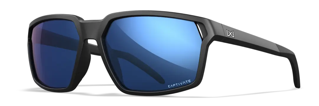 Wiley-X Sierra sunglasses in black with polarized blue mirror