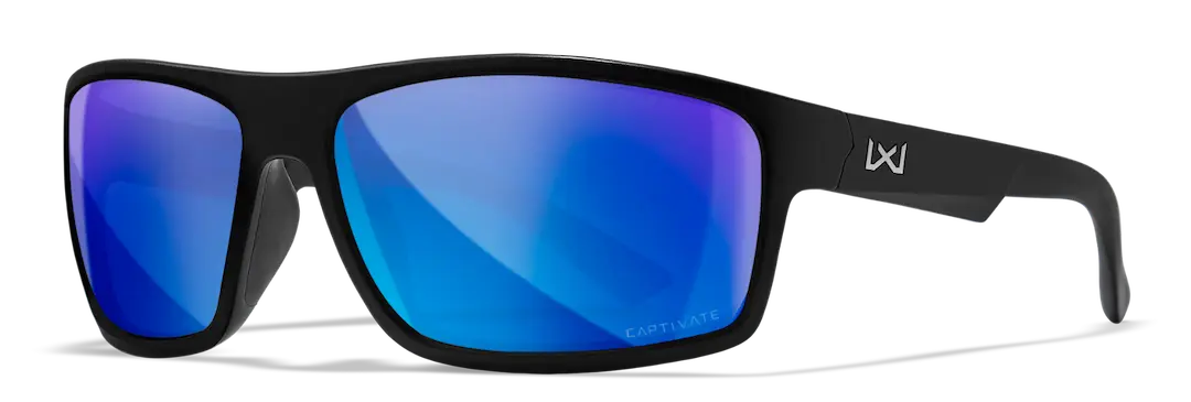 Wiley-X Peak XL sunglasses in black with polarized blue mirror lenses