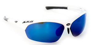 White Gloss frame/Blue Flash lenses