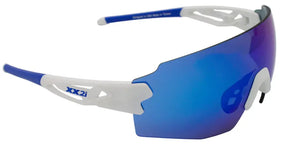 White Matte frame/Blue Flash lenses